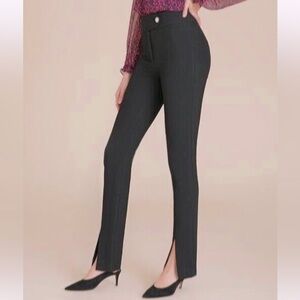 Veronica Beard Paula Black High Rise Slit Hem Slim Trouser Pants
